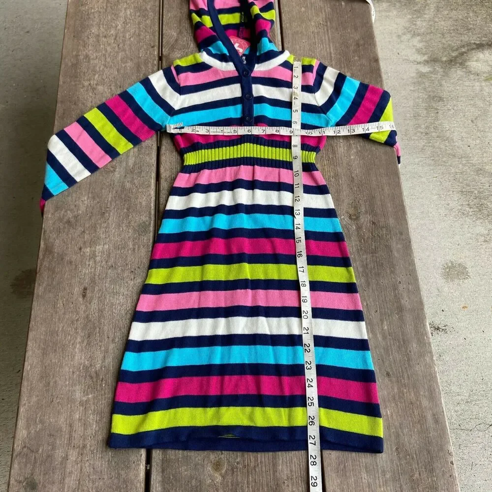 J. Khaki Girls Dress‎ Size Small Striped Hoodie Sweater Navy Blue Lime Pink NEW